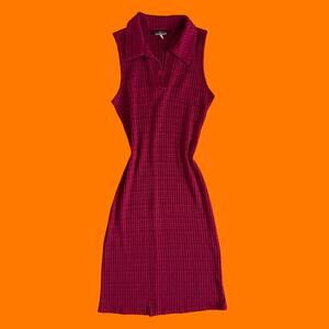 90's 00's vintage red knit collared minimalist y2k dress MEDIUM